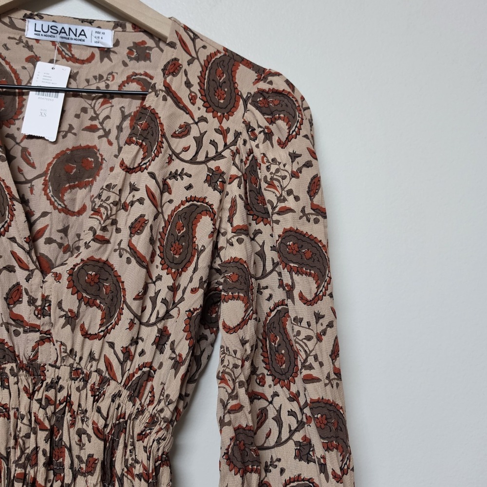 Lusana Anthropologie Smocked Prairie Paisley Boho Midi Dress XS NWT Cottagecore - Picture 8 of 14